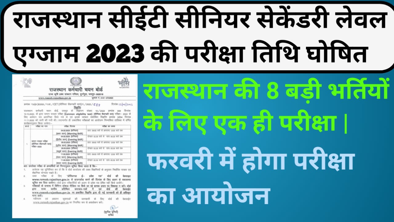 Rajasthan CET Senior Secondary Level Exam Date Notice 2022