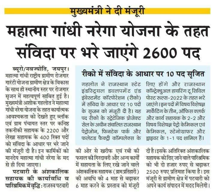 Rajasthan Mahatma Gandhi NREGA Yojana Contract Bharti 2023