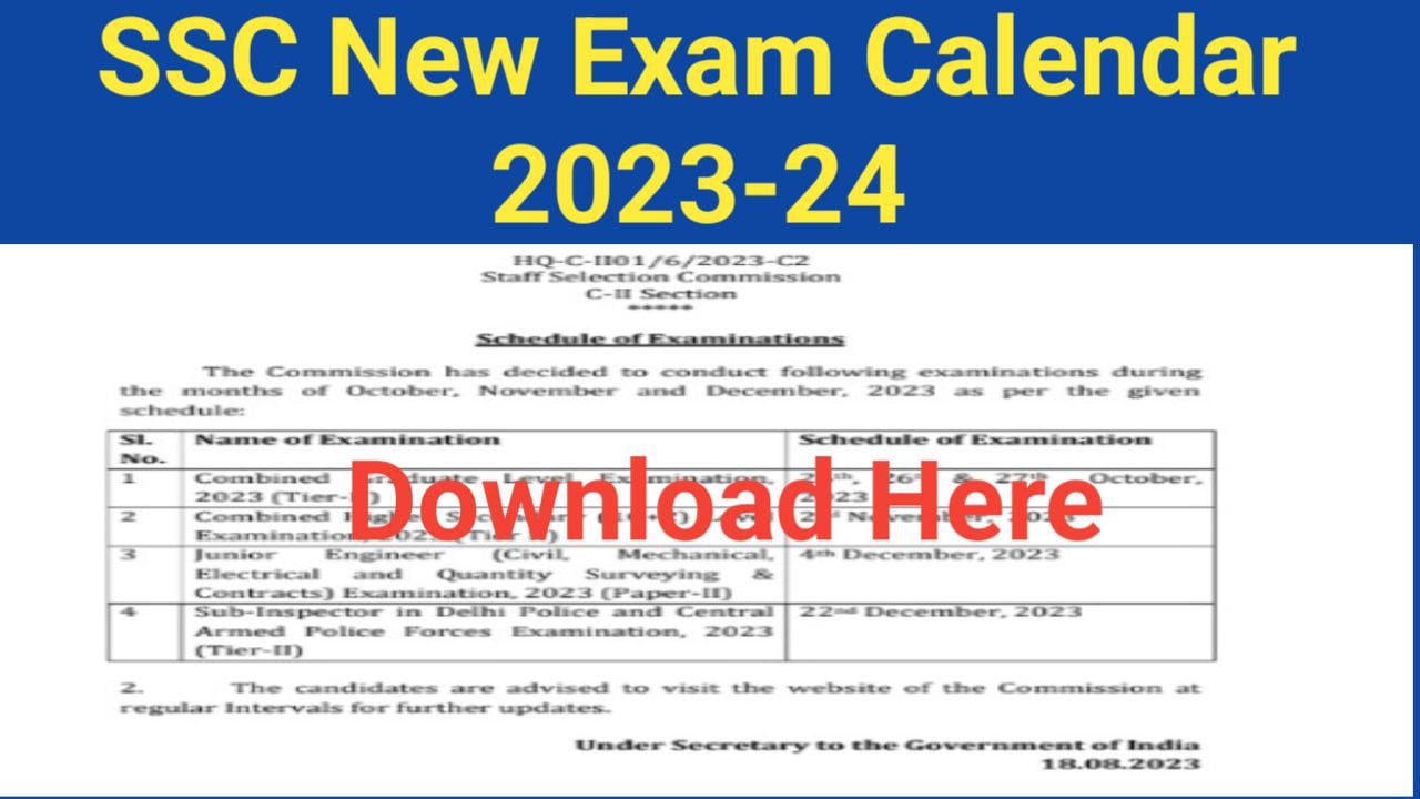 SSC Exam Calendar 2023-24 PDF Download Link