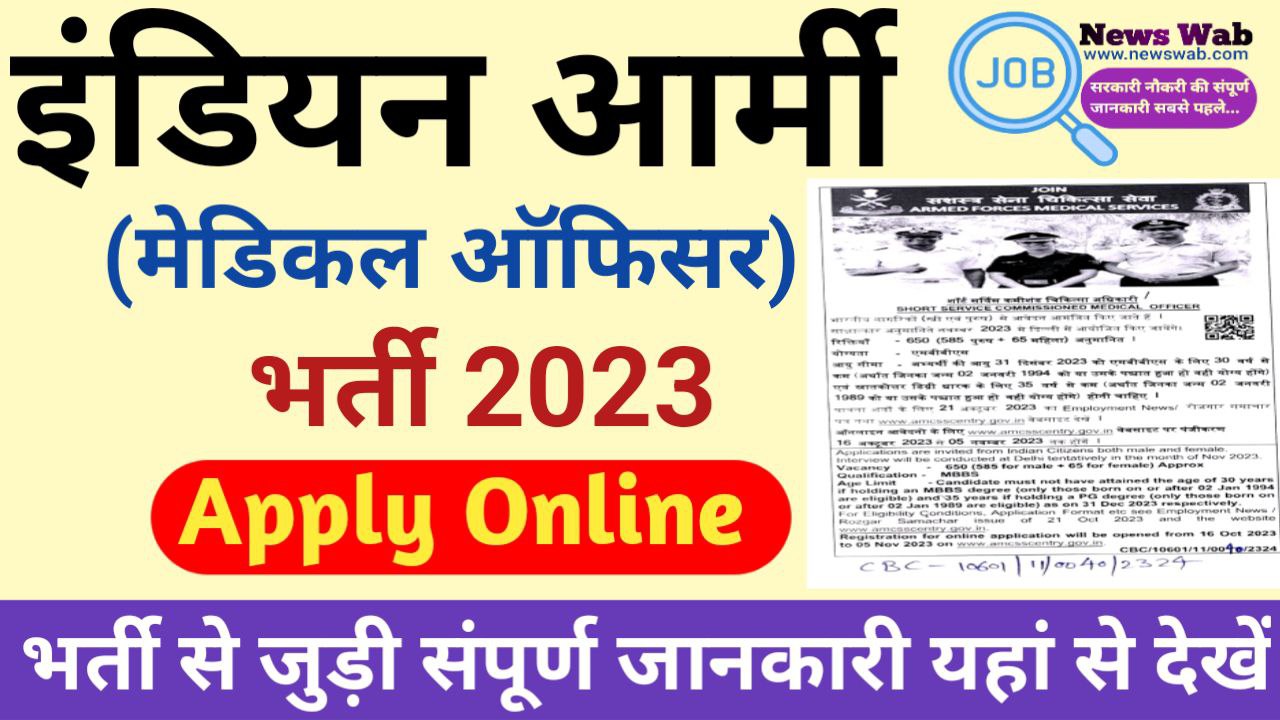 Army AFMS Medical Officer Vacancy 2023 Notification For Apply Online Form