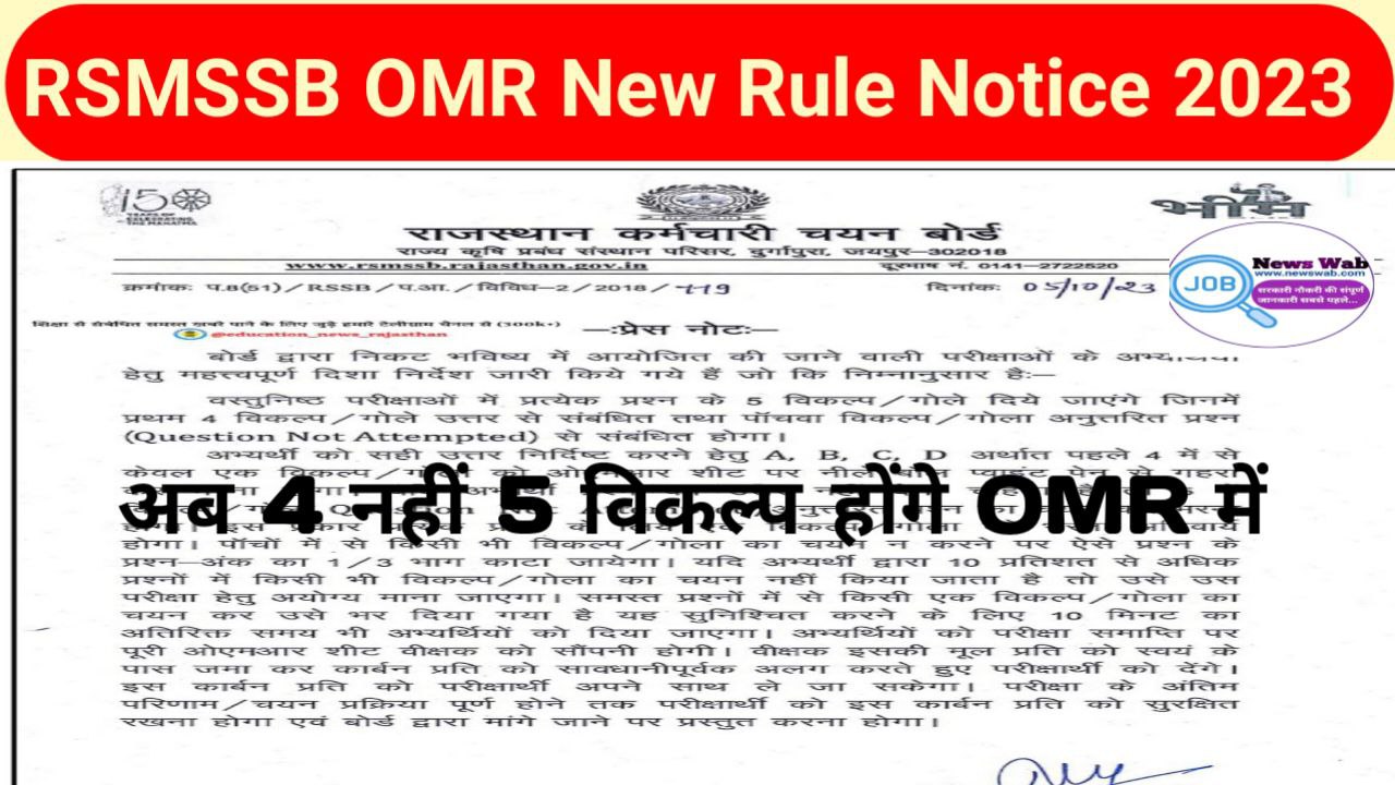 RSMSSB OMR New Rule Notice 2023