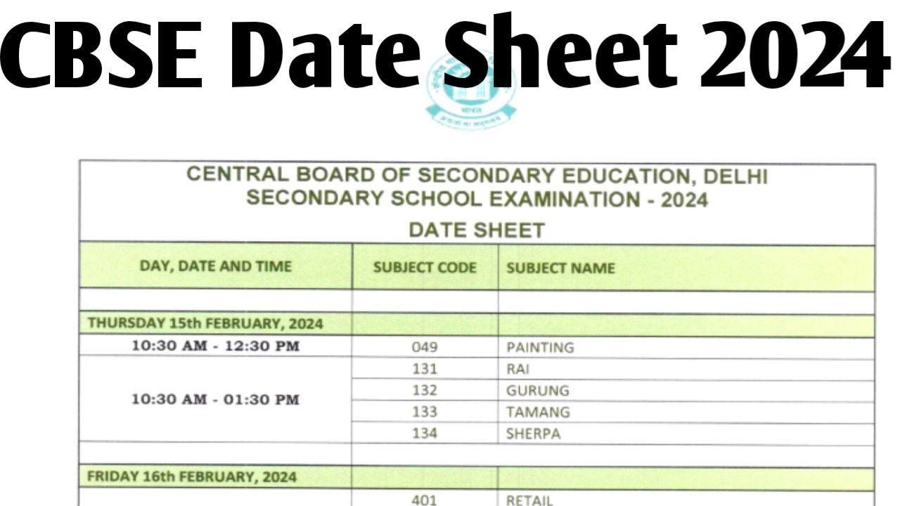 CBSE Board Class 10th, 12th Exam Date Sheet 2024