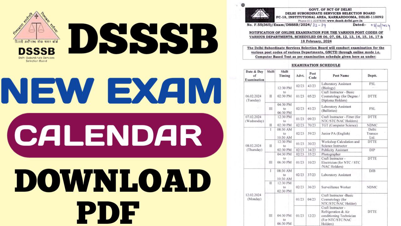 DSSSB Exam Calendar 2024 PDF Download