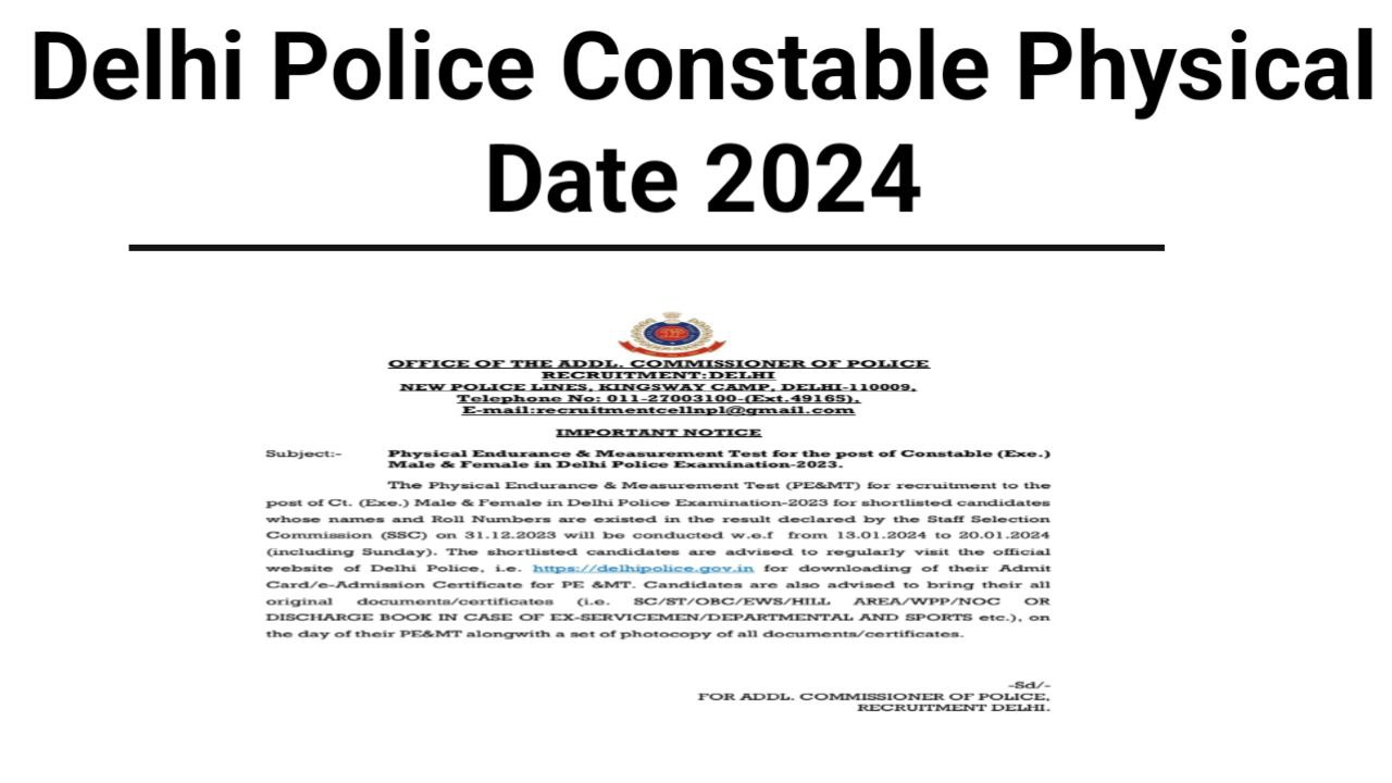 Delhi Police Physical Test 2024 Schedule Out Download PDF Direct Link