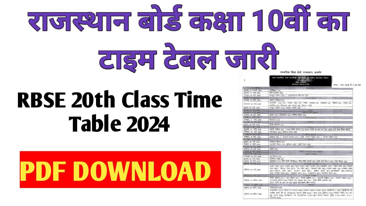 RBSE 10TH Time Table 2024 PDF Out