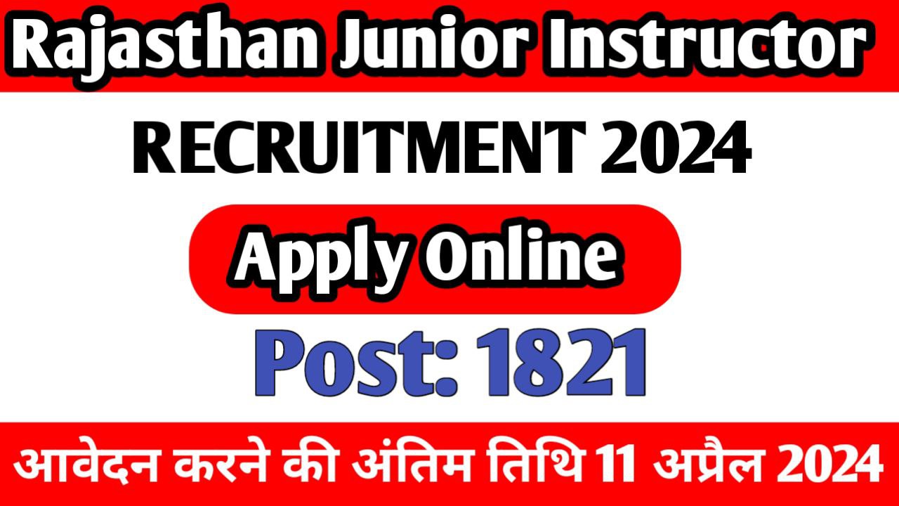 Rajasthan Junior Instructor Bharti 2024 Apply Online